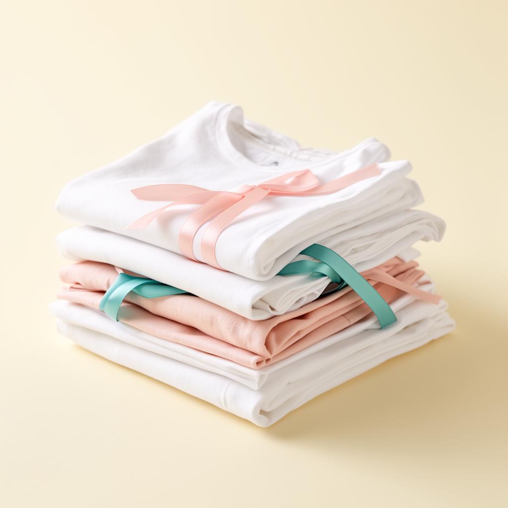 Freshly folded laundry tied with pastel ribbons